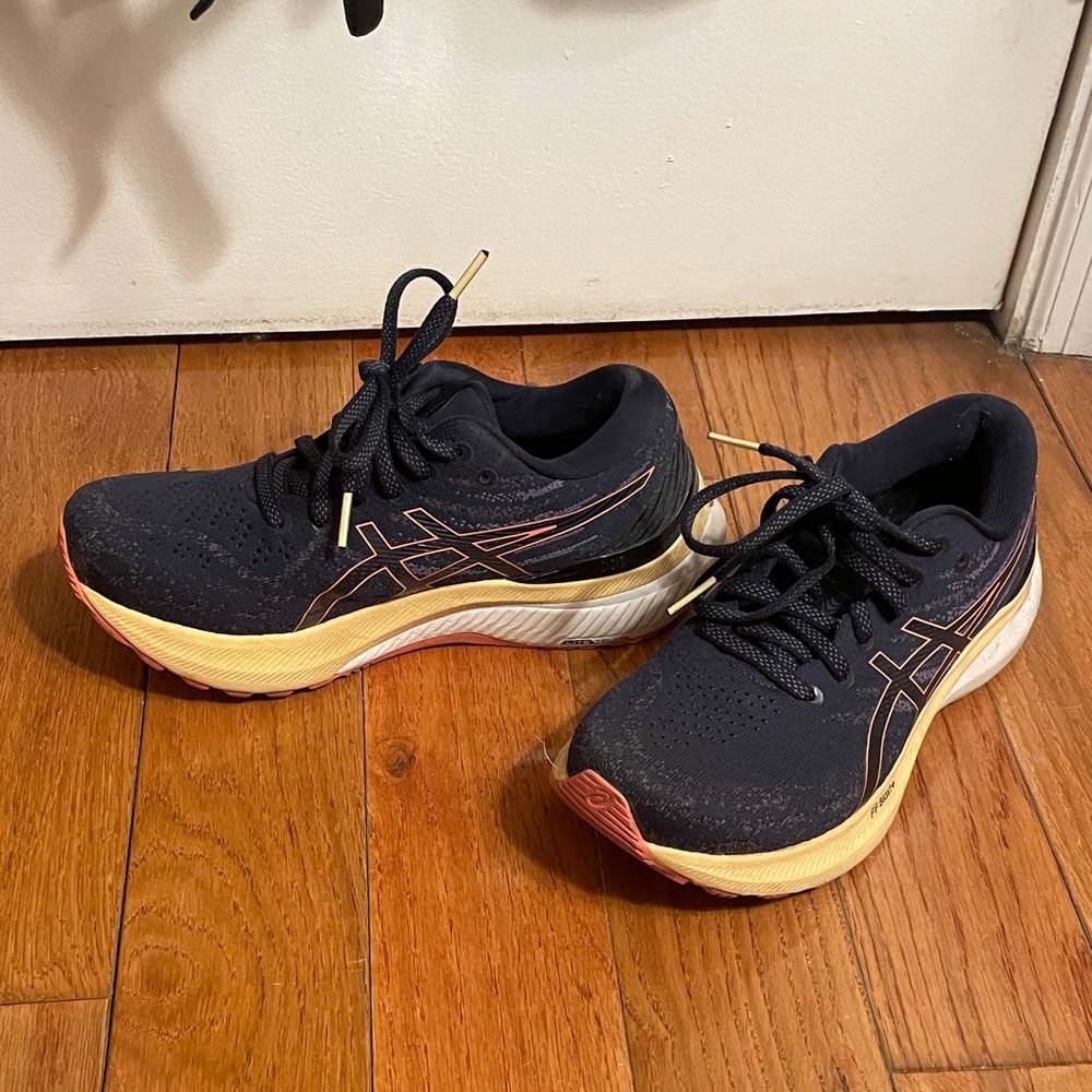 ASICS Navy FF Blast+ Gel Kayano 29 Athletic Sneakers with coral accents